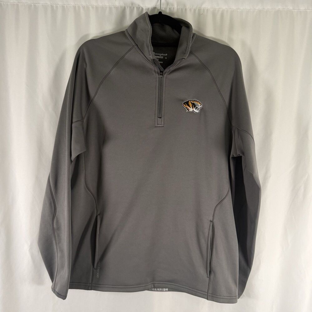 Missouri Tigers Sweater Mens Small Grey 1/4 Zip Fleece Lined Turtleneck Champion